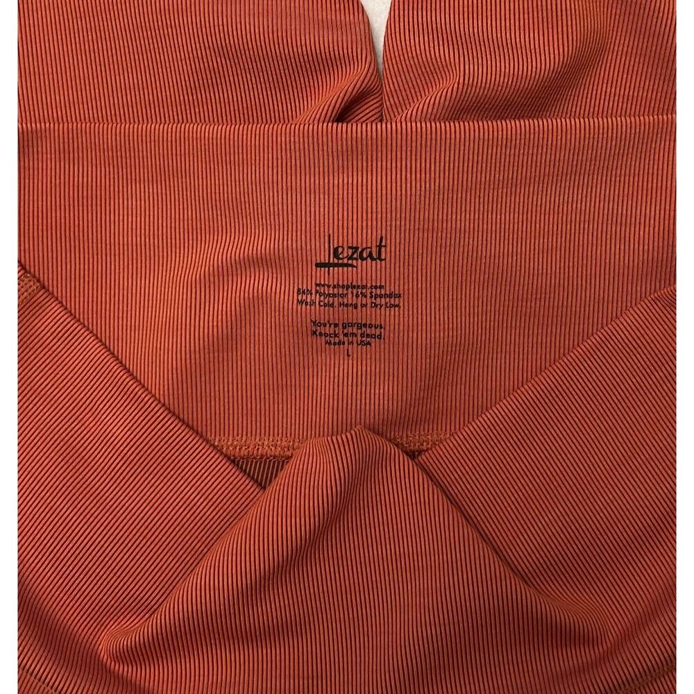 NWT Lezat Eco Active Textured Athletic High Waist Soft Rib Rust Leggings Large - Picture 3 of 11
